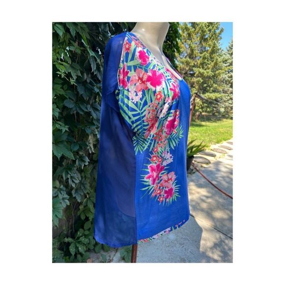 Vintage 90s Candy Couture Plus Floral Top Dolman Drop Shoulder Short Sleeve 4X - Picture 3 of 7